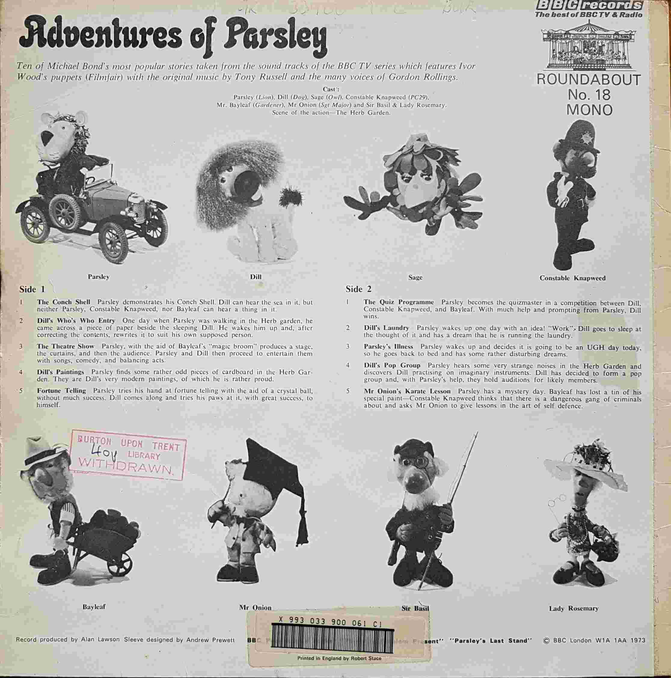 Picture of RBT 18 Adventures of Parsley by artist Michael Bond from the BBC records and Tapes library